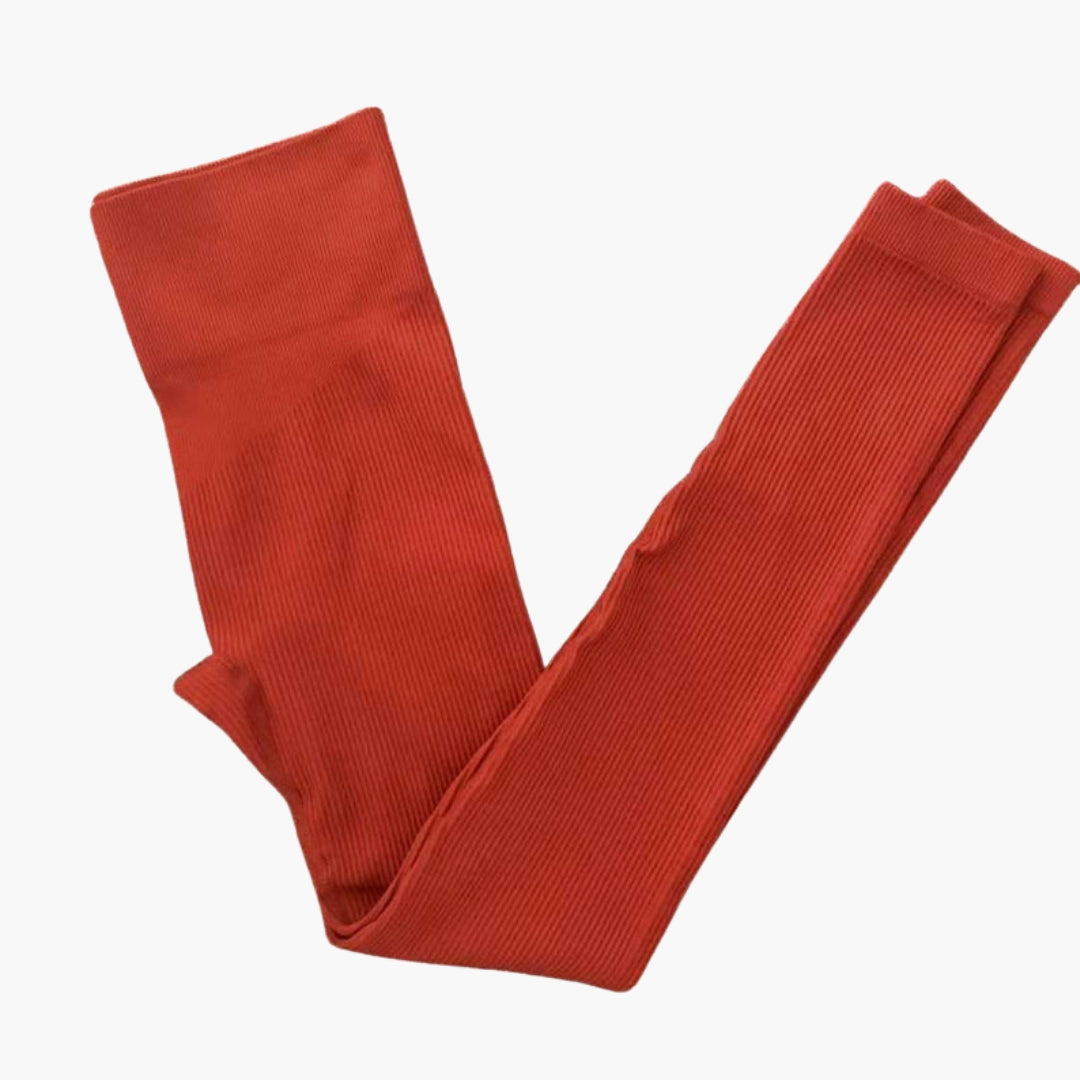 Women's ribbed sports leggings with seamless waistband, slim fit athleisure yoga gym wear