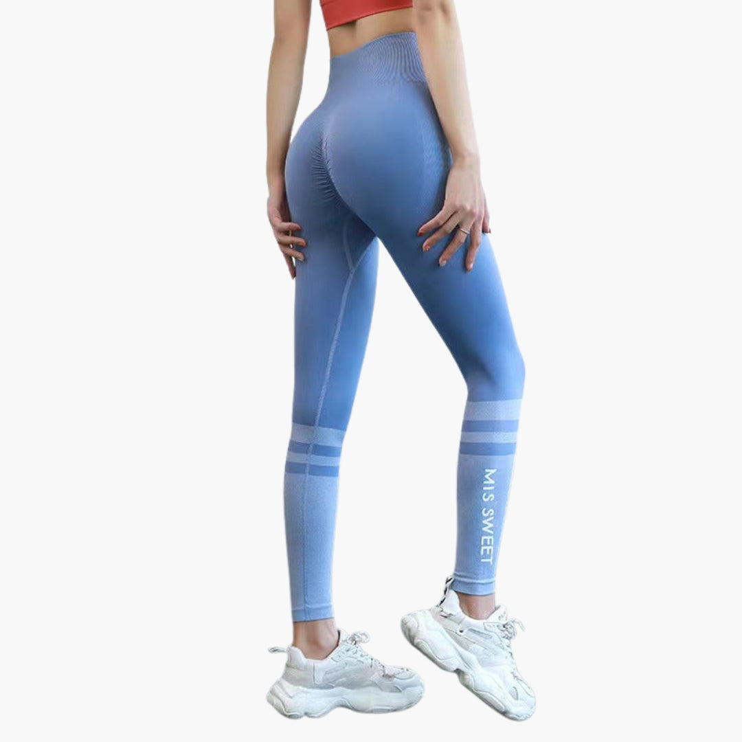 Women's high-waisted sports leggings gradient pattern contrasting stripes pull-on active fit