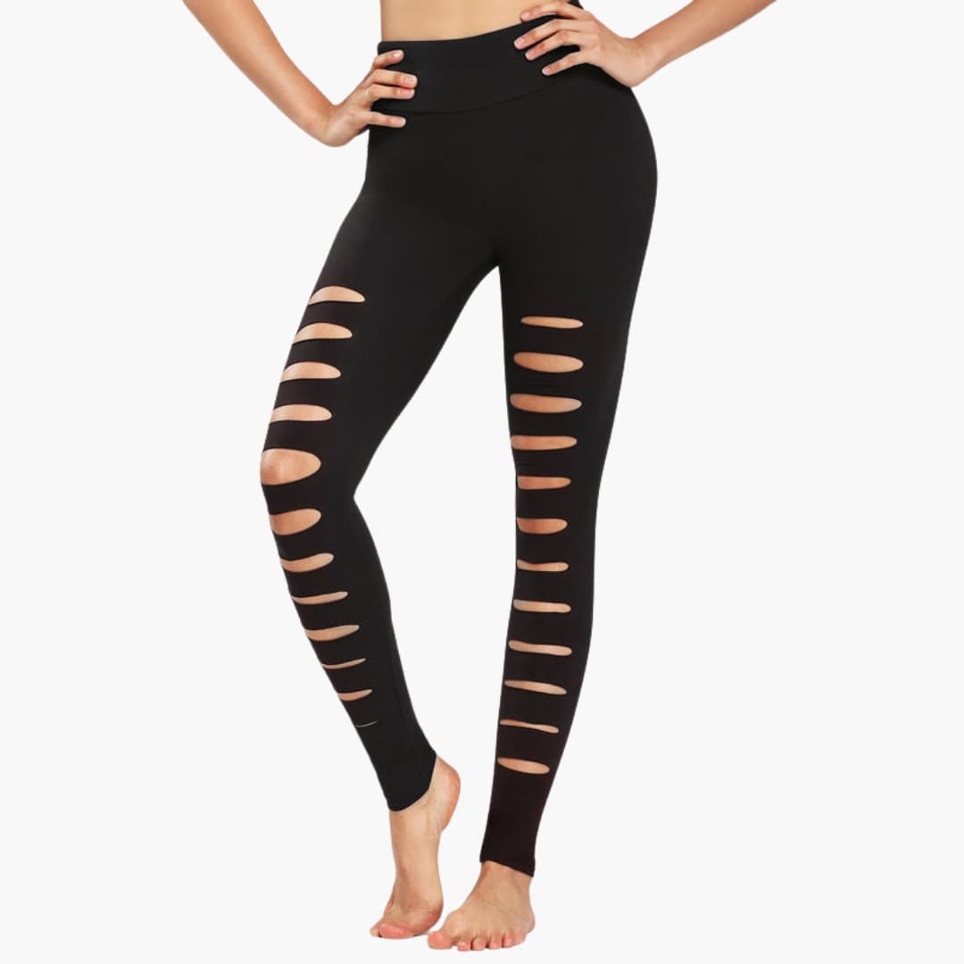 High-waisted women's training leggings with cutout side panels for a sleek gym performance fit