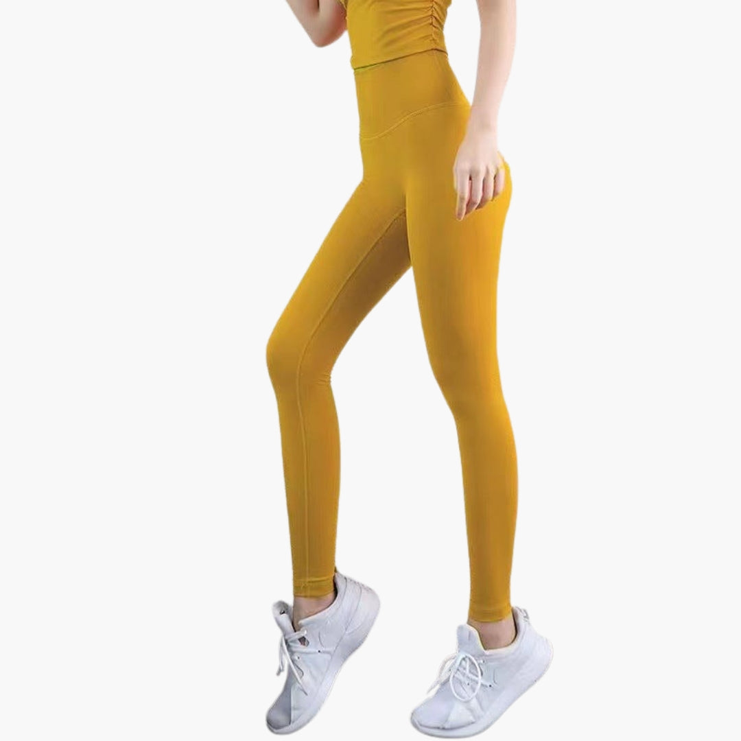 High-waisted women's sports leggings full-length stretch fabric pocketless slim fit gym active wear