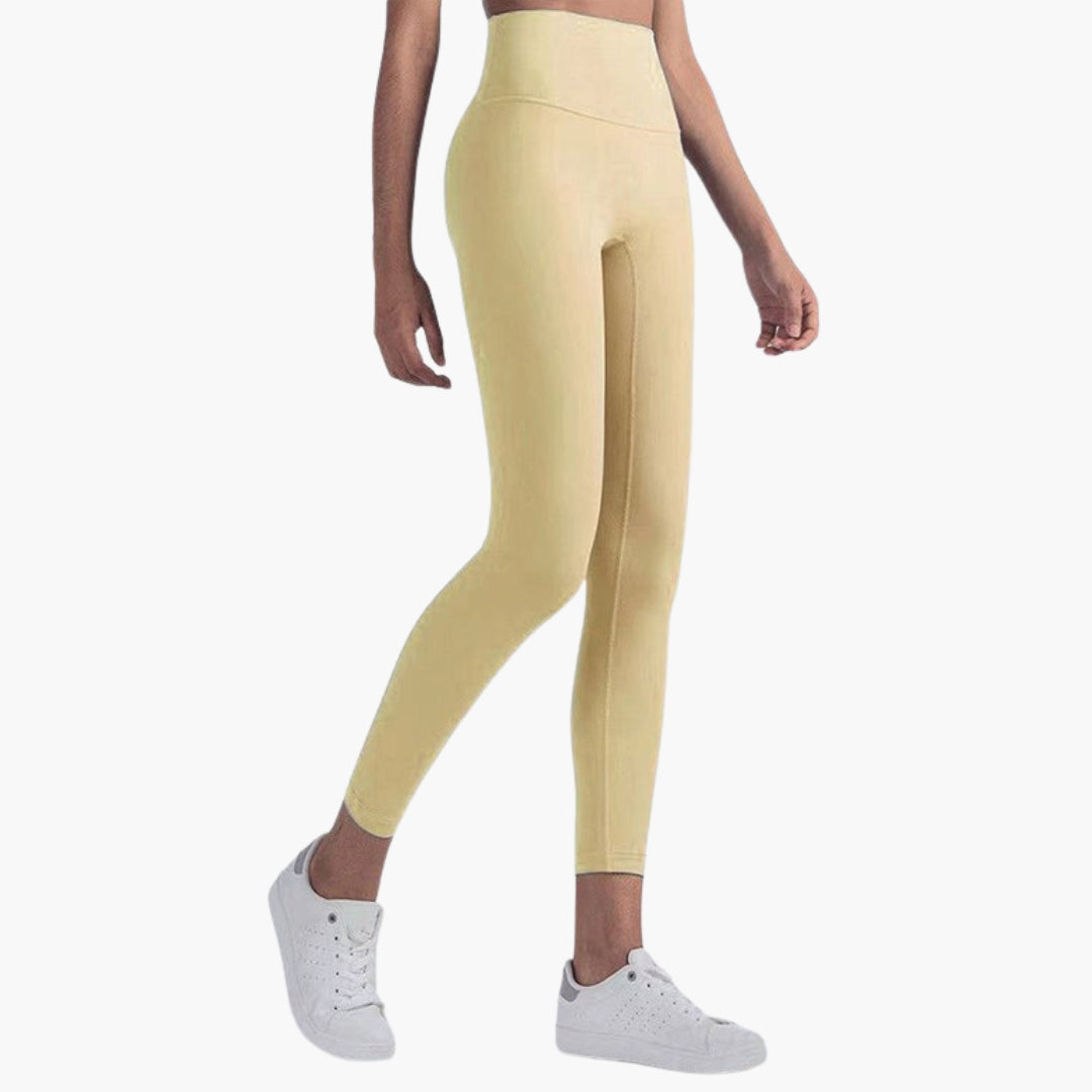 High waisted women's sports leggings full length stretch fabric sleek pocketless gym-ready active fit