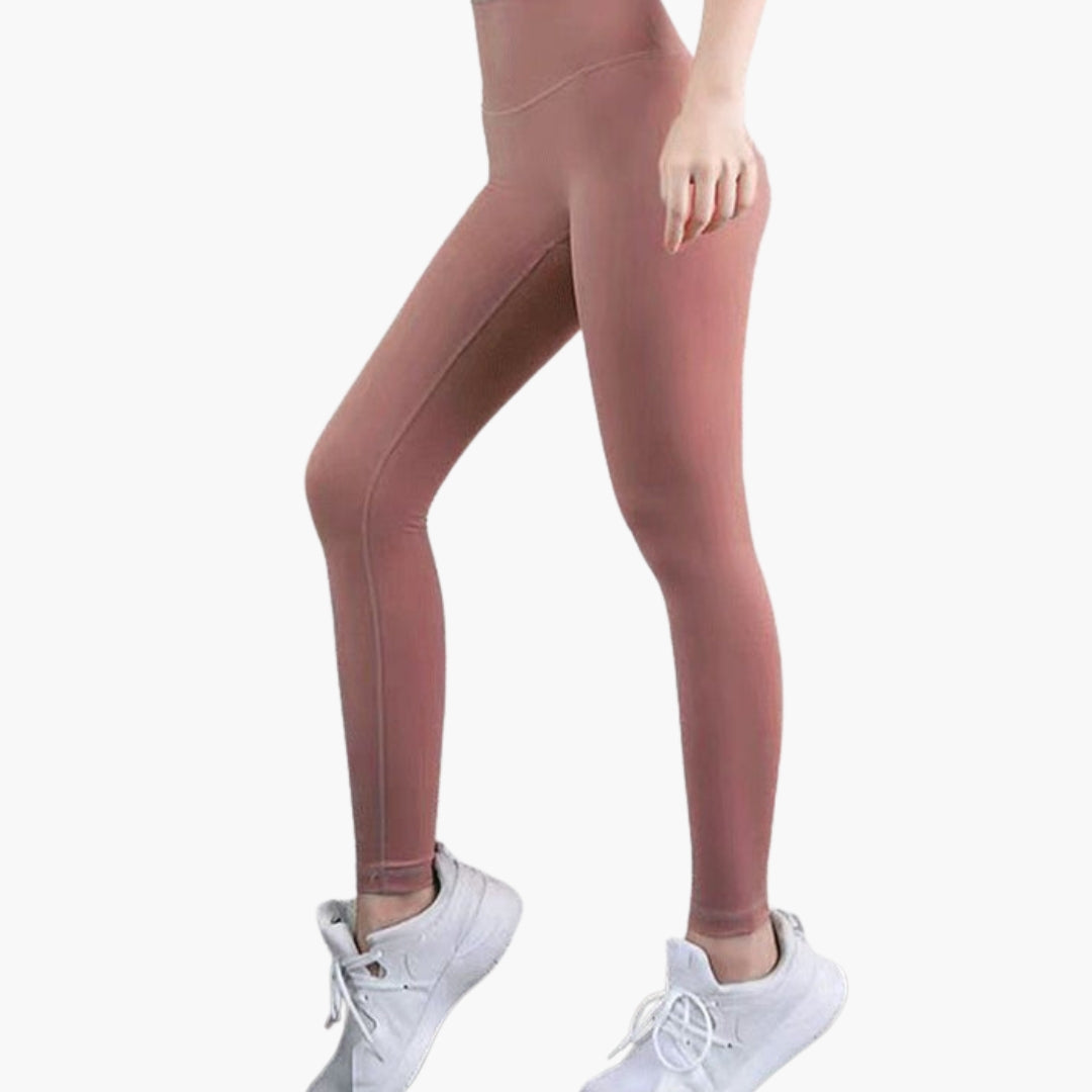 High waisted women's sports leggings full length stretch fabric sleek pocketless gym active wear