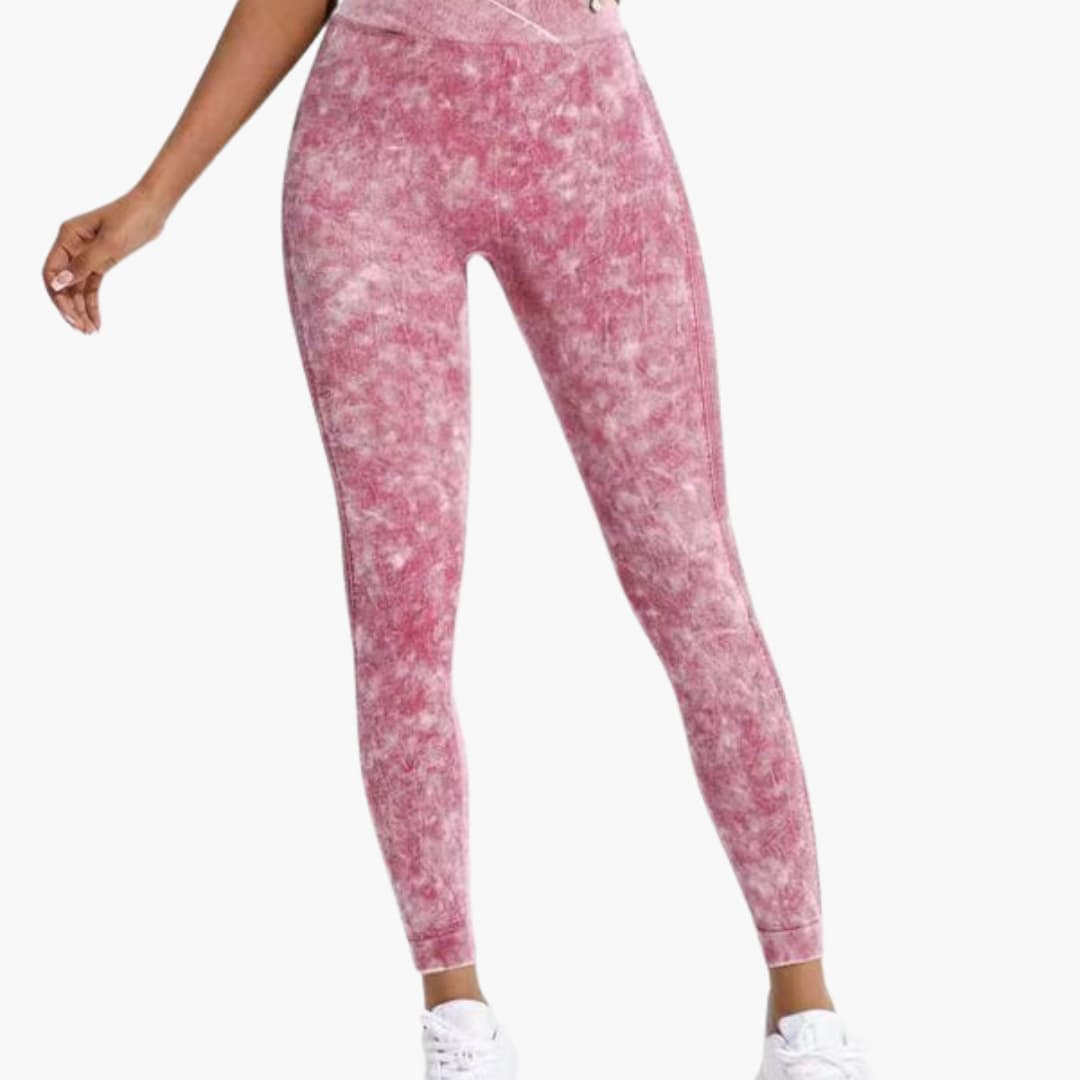 High waist women's leggings marbled texture elastic waistband pull-on activewear sleek fit