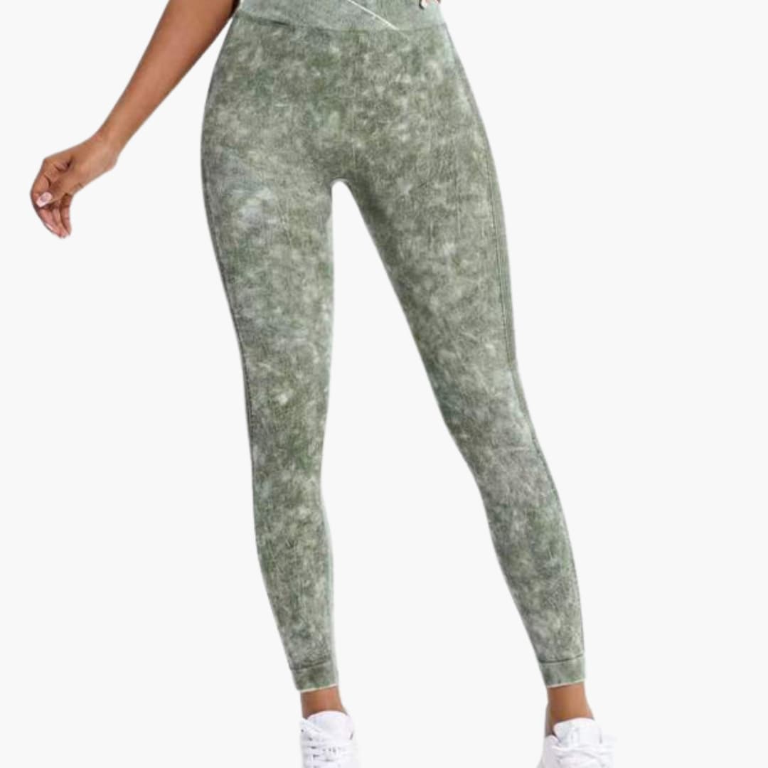 High-waist women's leggings marbled texture elastic waistband slim fit activewear