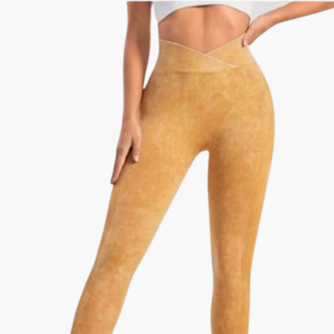 High waist marbled women's leggings with elastic waistband, sleek pull-on fit for active style