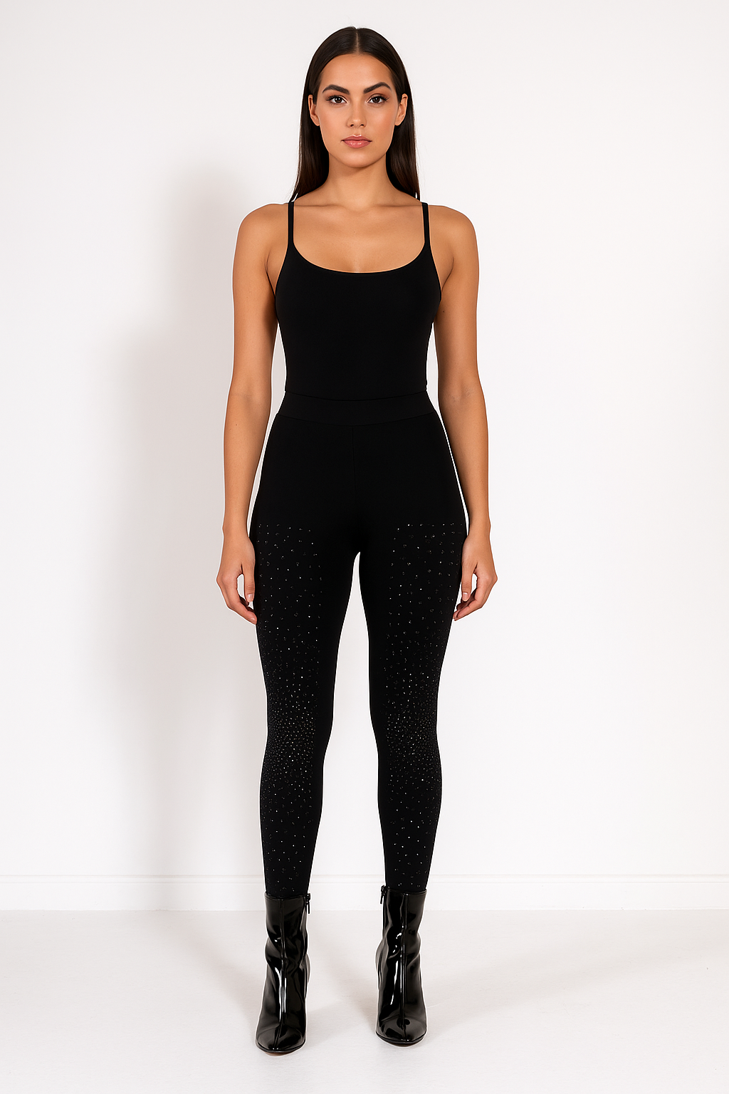Leggings black high-waisted rhinestone party stretch fit - Urbann-Vibe