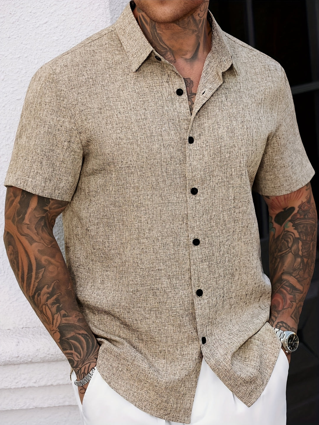 Men's lightweight short sleeve shirt classic point collar breathable versatile office casual summer