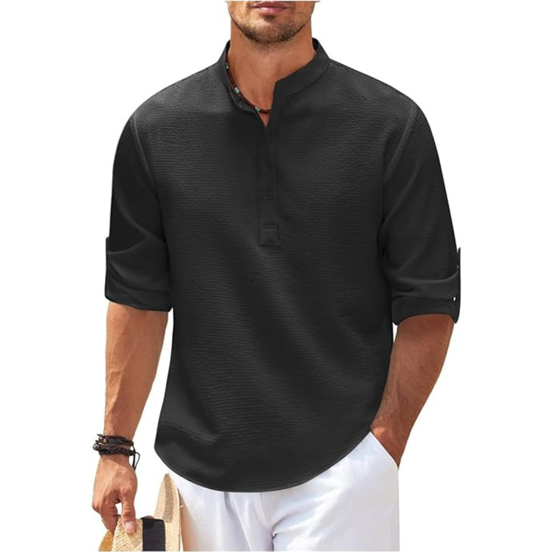 Men's lightweight breathable shirt stand-up collar slim fit refined casual everyday essential