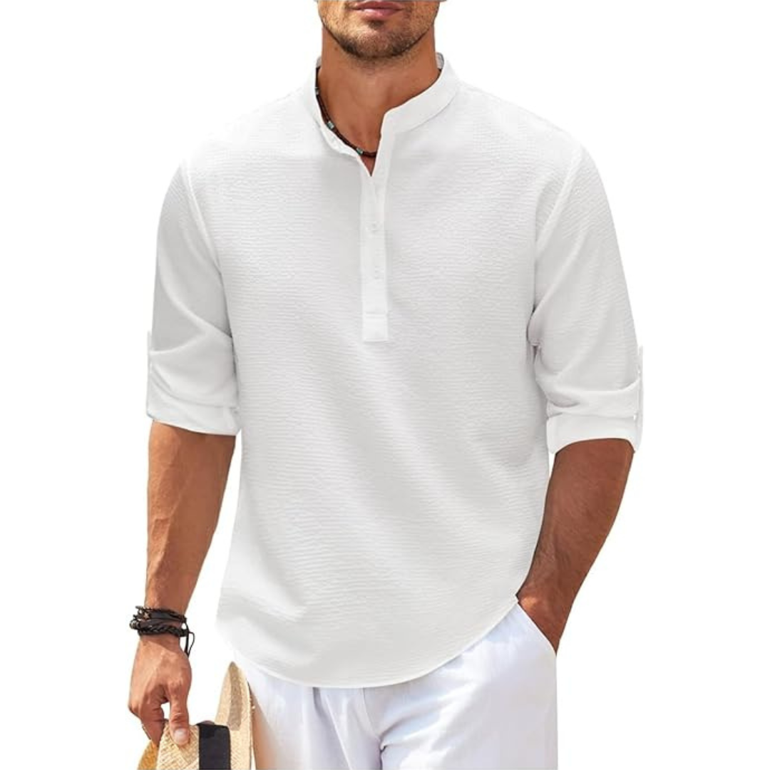 Men's lightweight stand-up collar shirt breathable blended fabric slim fit everyday fashion essential