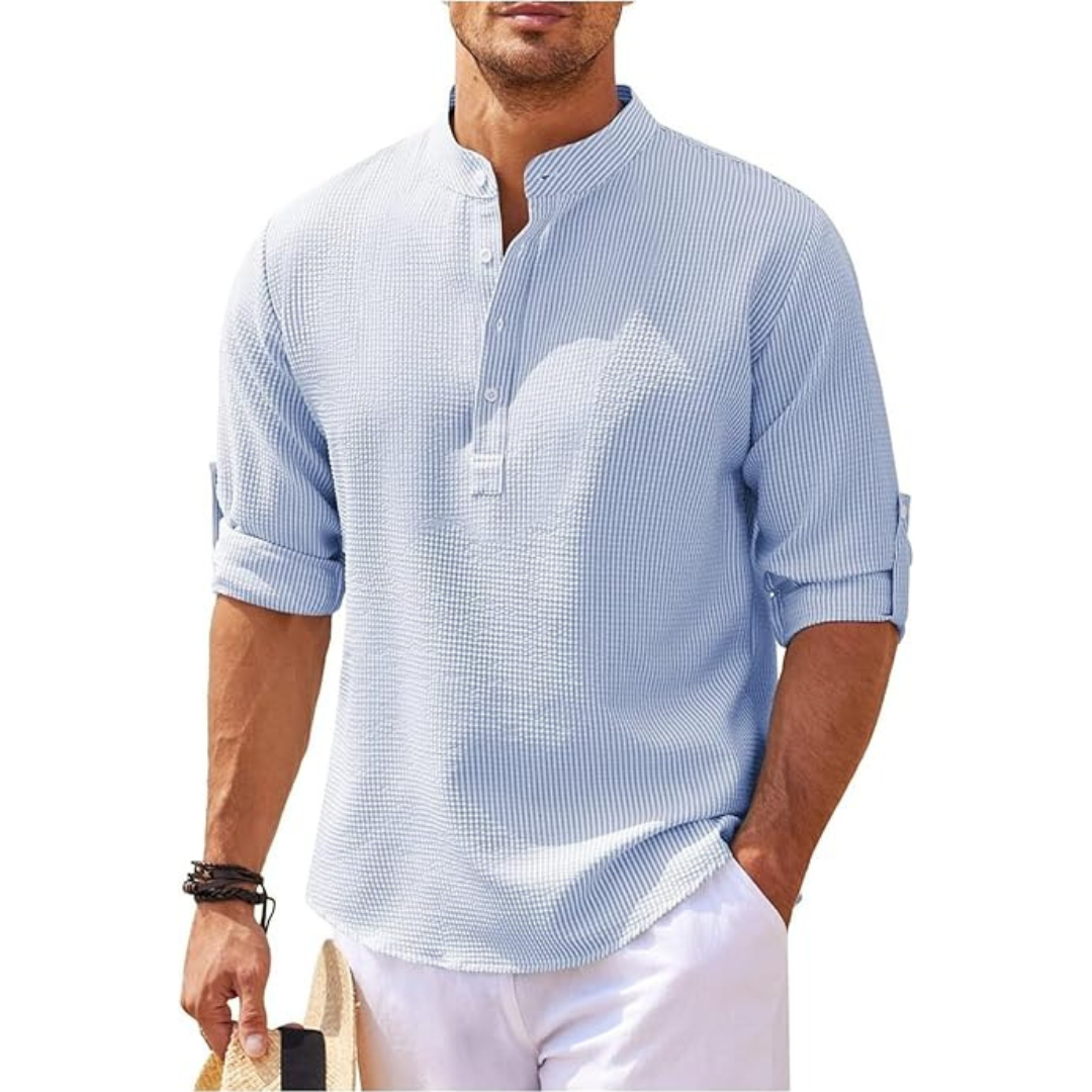 Men's lightweight stand-up collar shirt breathable slim fit casual fashion-forward style