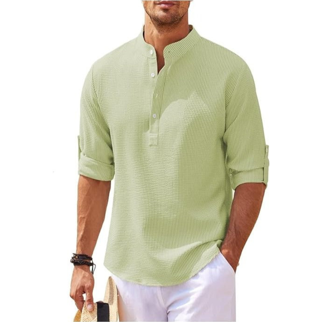 Men's lightweight breathable shirt stand-up collar slim fit blended fabric everyday essential