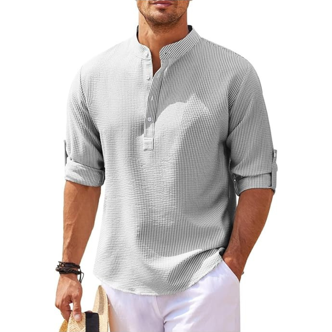 Men's lightweight breathable shirt stand-up collar slim fit polished casual everyday essential