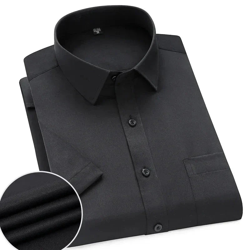 Men's lightweight wrinkle-free short sleeve shirt in white blue gray black breathable summer business style
