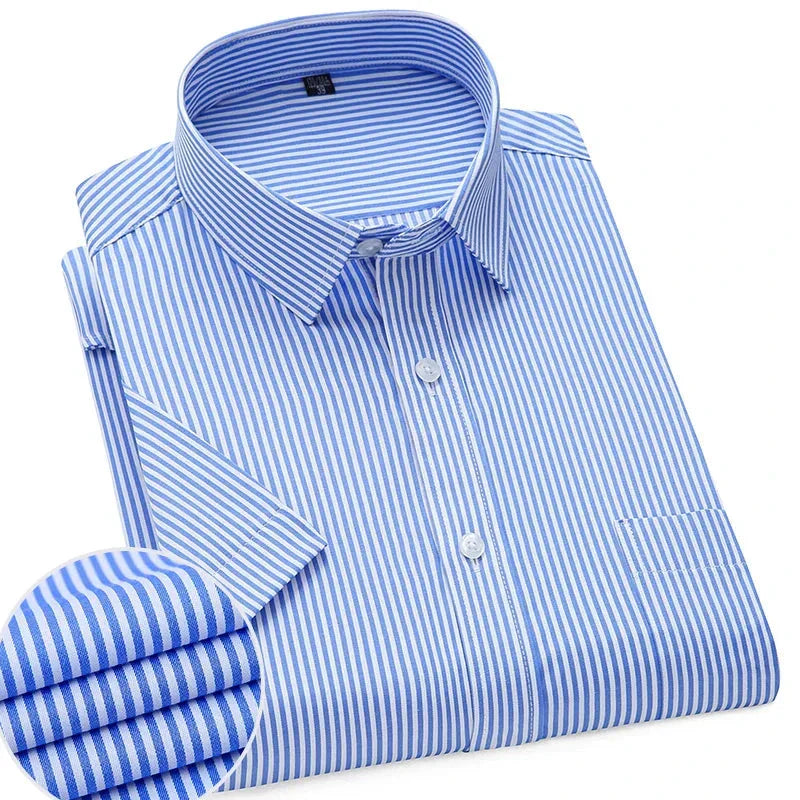 Men's lightweight wrinkle-free short sleeve shirt in white blue gray black breathable summer business