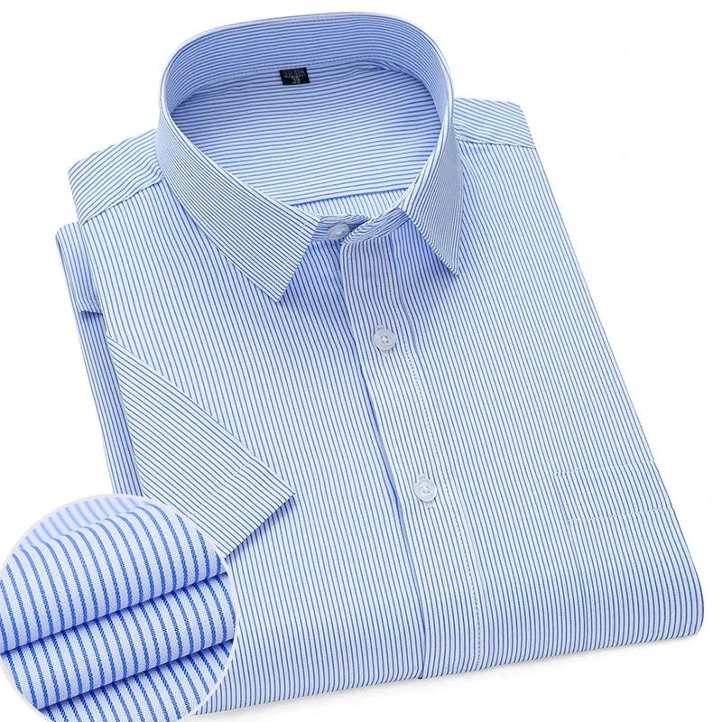 Men's lightweight wrinkle-free short sleeve shirt in white blue gray black breathable summer business style