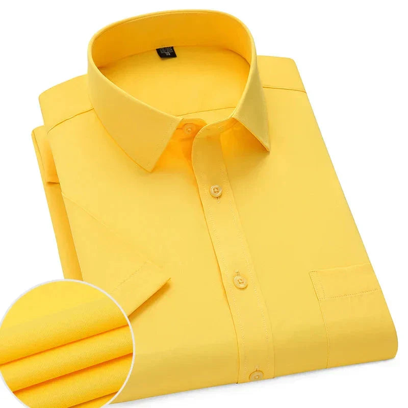 Men's lightweight wrinkle-free short sleeve shirt in white blue gray black breathable summer business