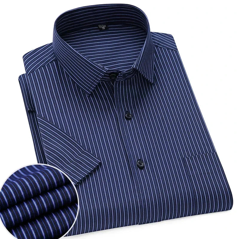Men's lightweight wrinkle-free short sleeve shirt in white blue gray black breathable summer business