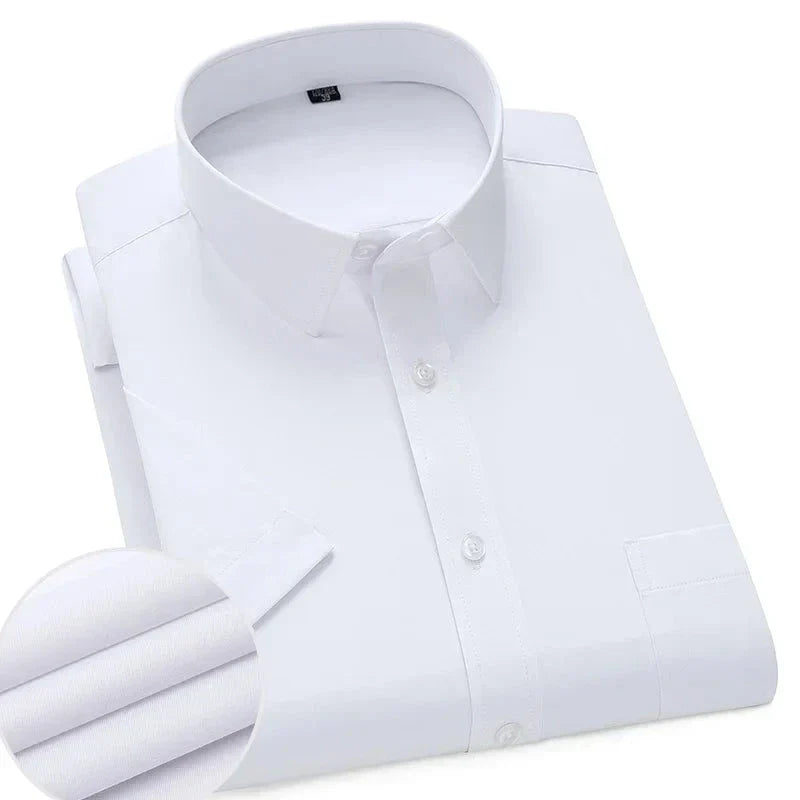 Men's lightweight wrinkle-free short sleeve shirt in white blue gray black breathable summer business