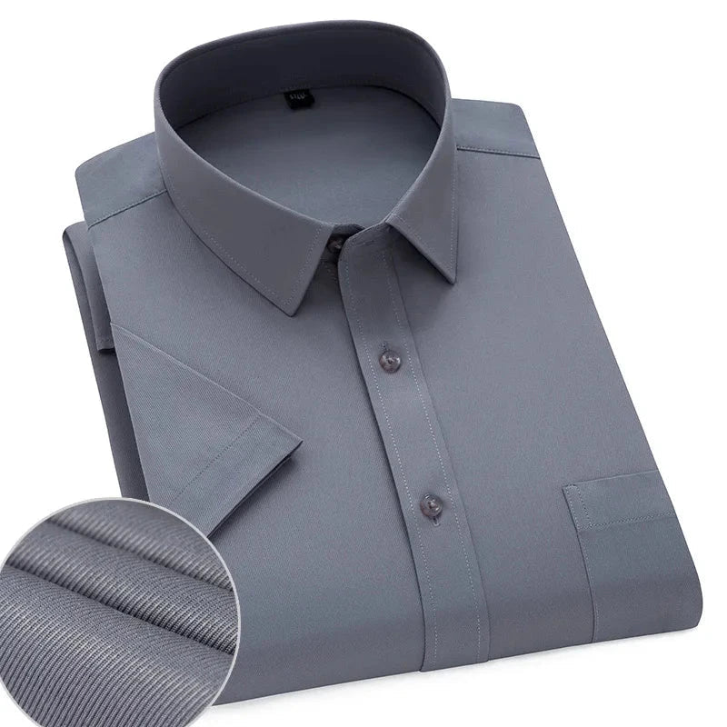 Men's lightweight wrinkle-free short sleeve shirt in white blue gray black breathable summer business