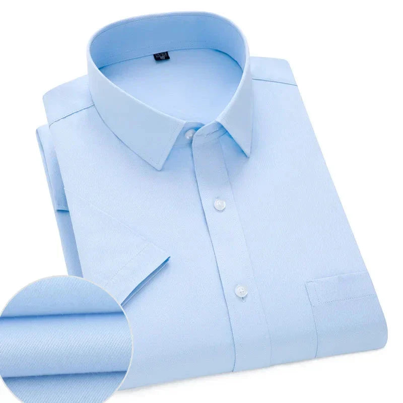 Men's lightweight wrinkle-free short sleeve shirt in white blue gray black breathable summer business