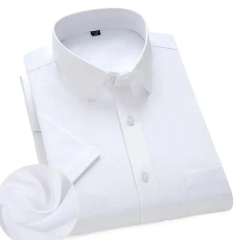 Men's lightweight wrinkle-free short sleeve shirt in white blue gray black slim modern fit