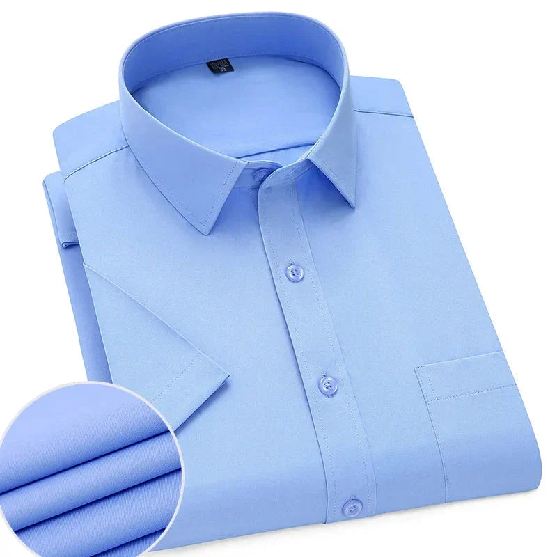 Men's lightweight wrinkle-free short sleeve shirt in white blue gray black breathable summer business style
