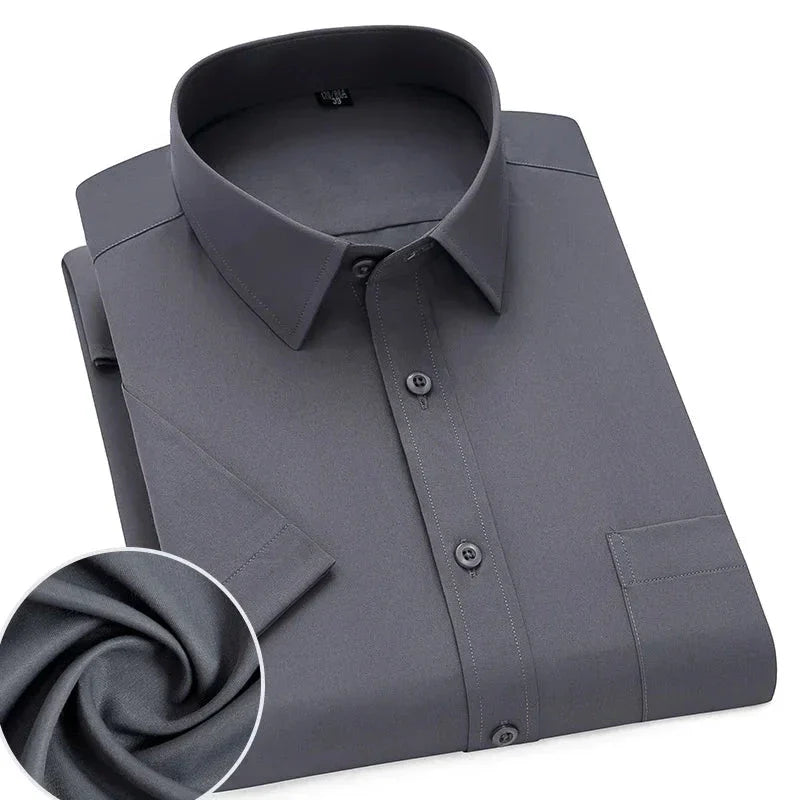 Men's lightweight wrinkle-free short sleeve shirt in white blue gray black breathable summer business