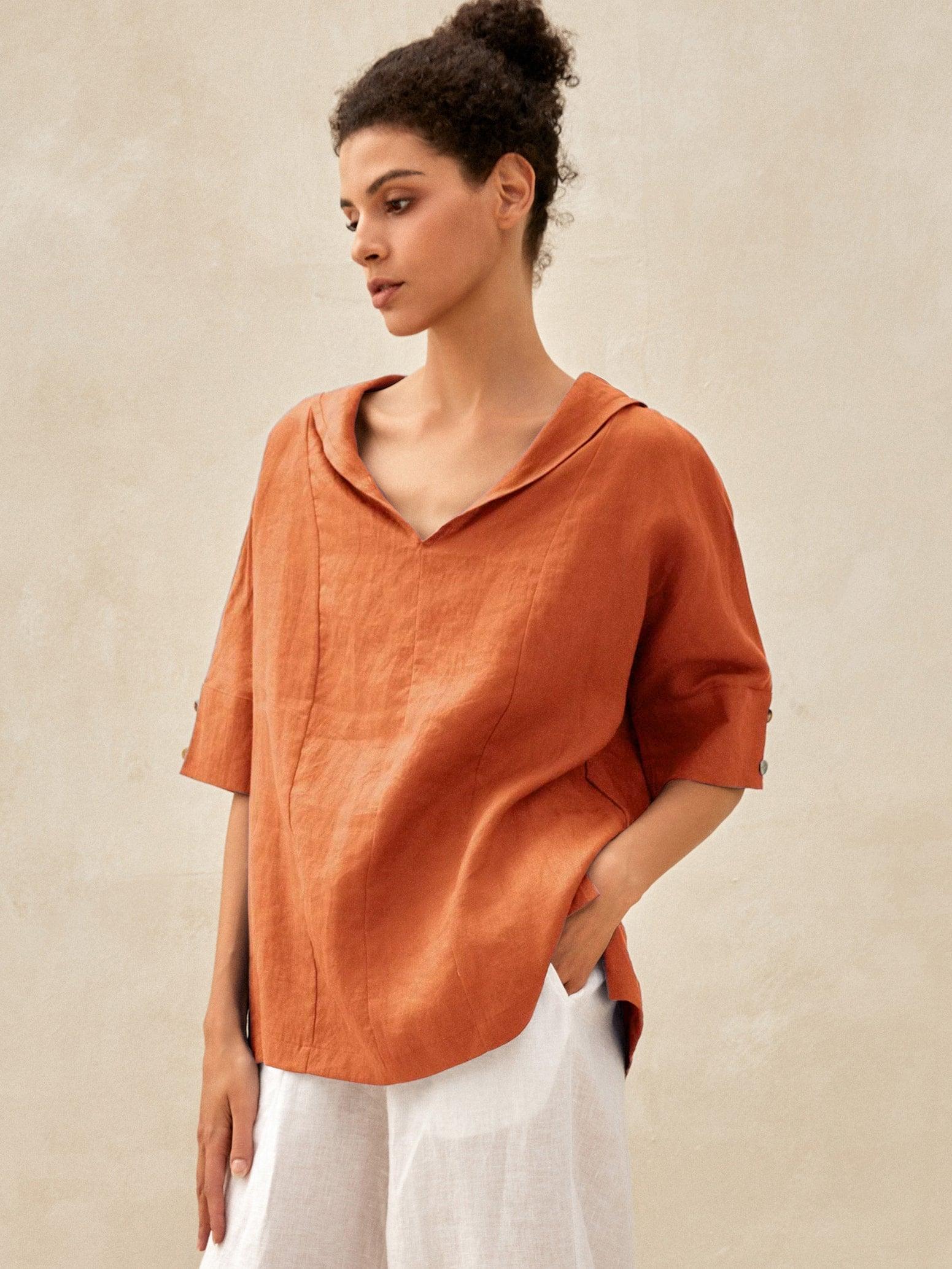 Women's lightweight linen V-neck t-shirt breathable summer top cool everyday casual style