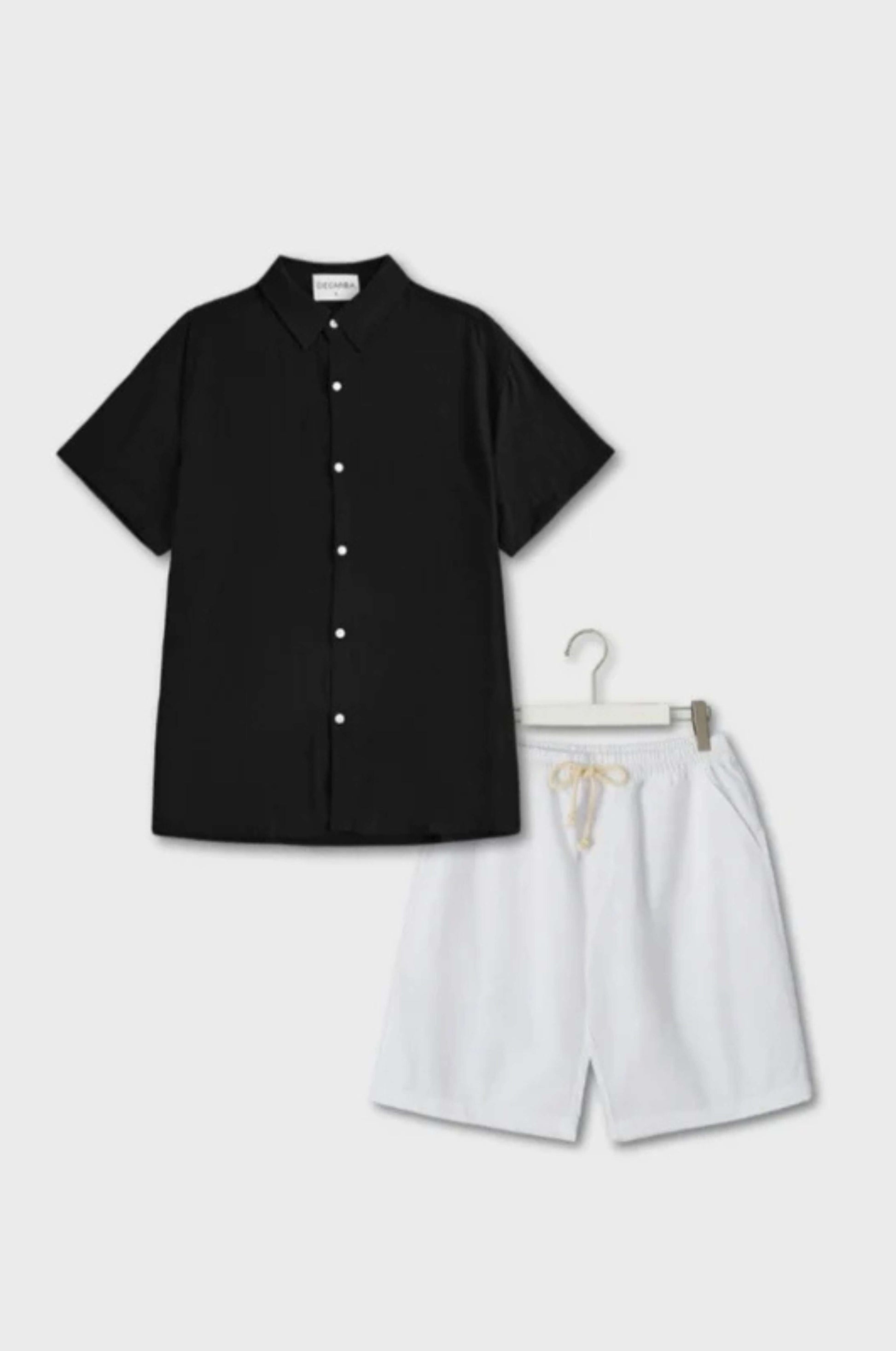 Men's linen summer set breathable shirt and shorts with elastic waistband lightweight casual fit