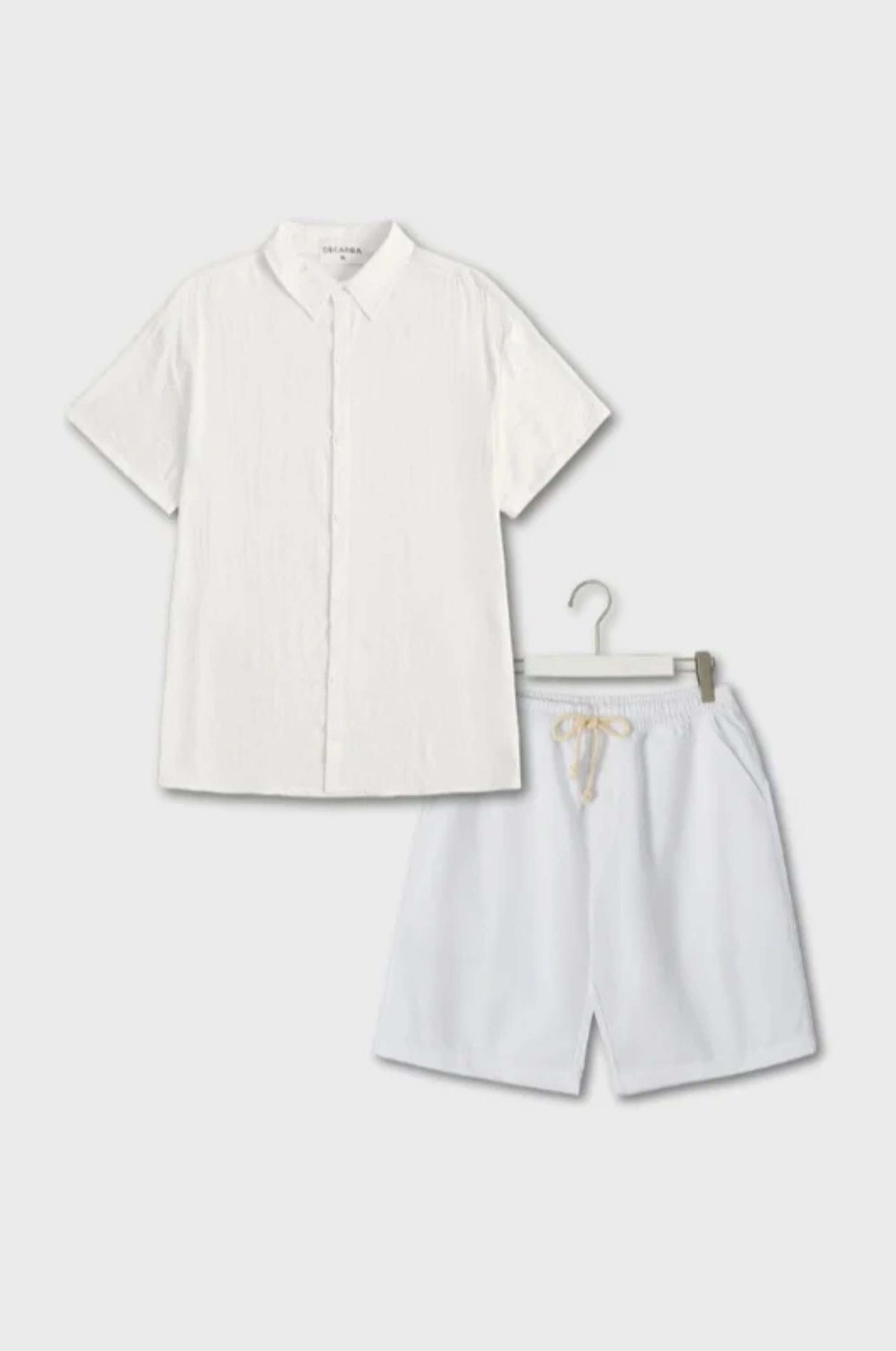Men's linen summer set light breathable shirt and shorts with elastic waistband casual relaxed fit