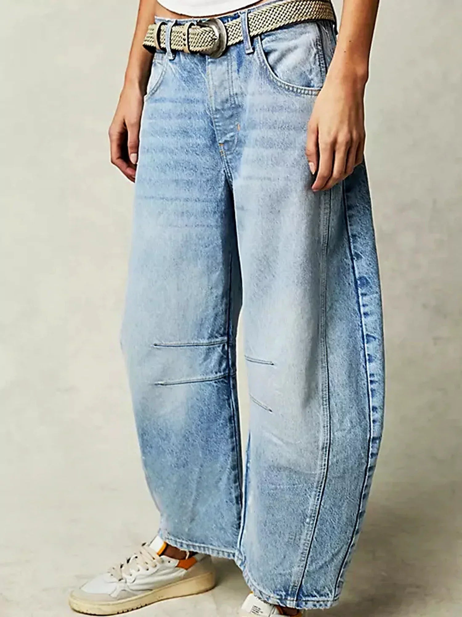 Women's leopard print barrel jeans wide-leg relaxed cut with all-over bold animal pattern