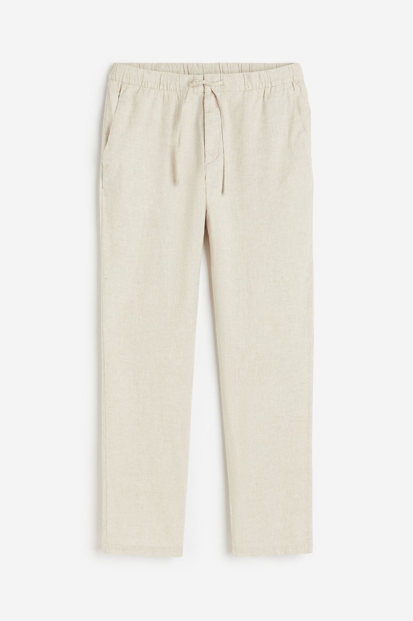 Men's beige cotton-linen blend regular fit pants with breathable lightweight fabric for summer