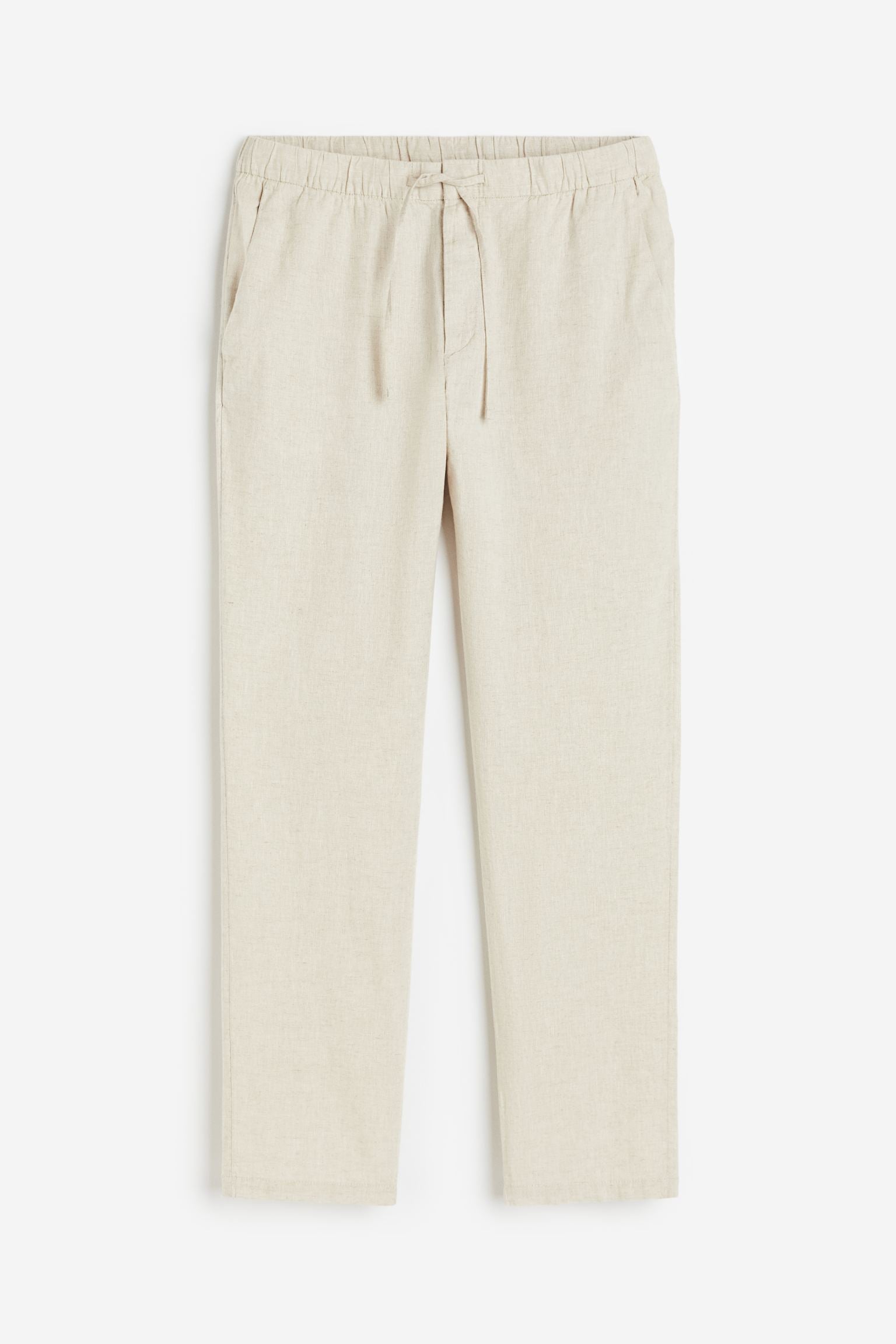 Men's beige cotton-linen blend regular fit pants with breathable lightweight fabric for summer