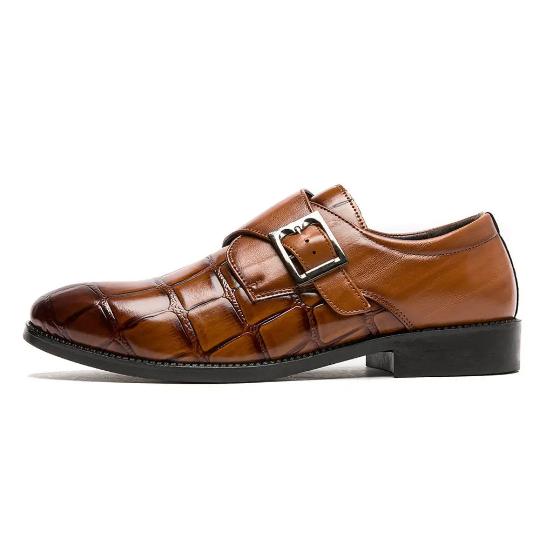 Lennox brown crocodile leather monk strap loafers with cushioned insole for executives