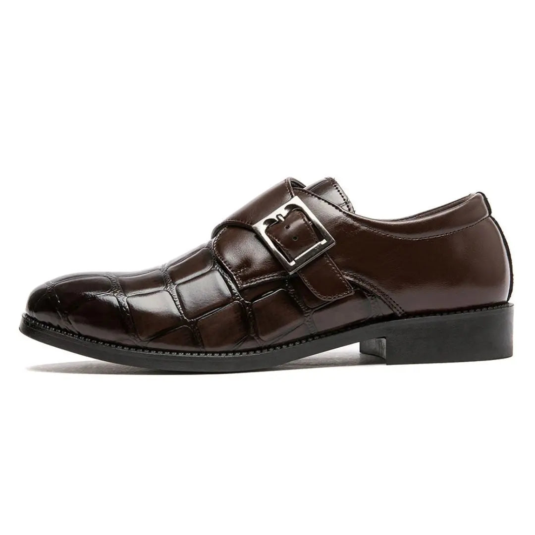 Lennox brown crocodile leather monk strap loafers with cushioned insole for executives