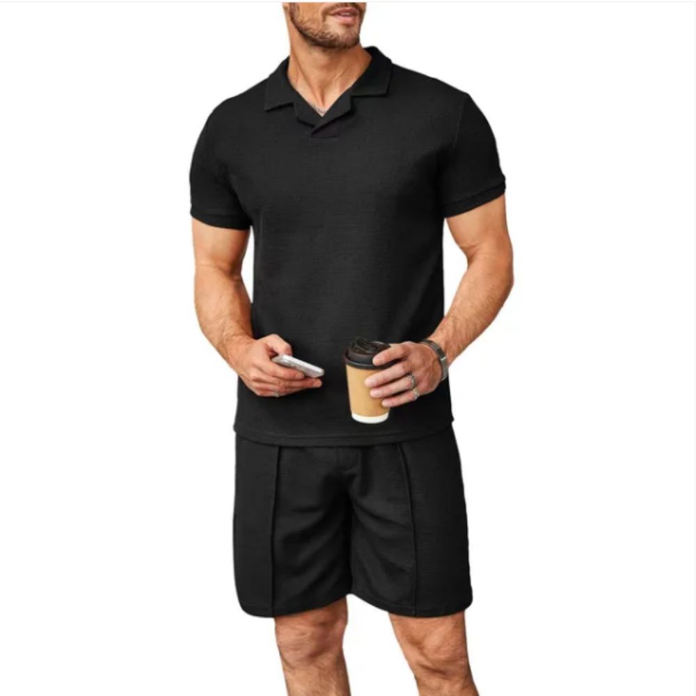 Men's casual cotton set in modern relaxed fit, stylish everyday outfit perfect for weekends and social outings