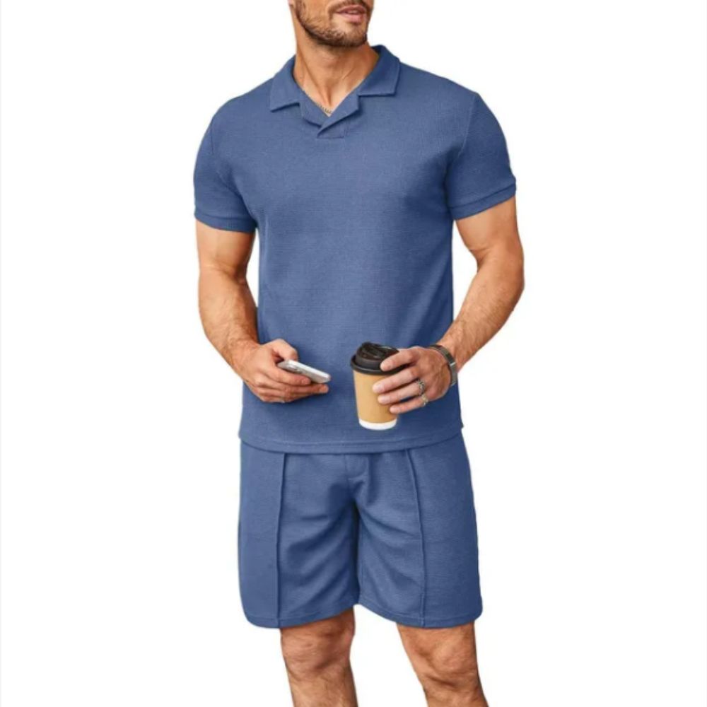 Men's casual cotton set in modern relaxed cut, breathable everyday outfit perfect for social outings