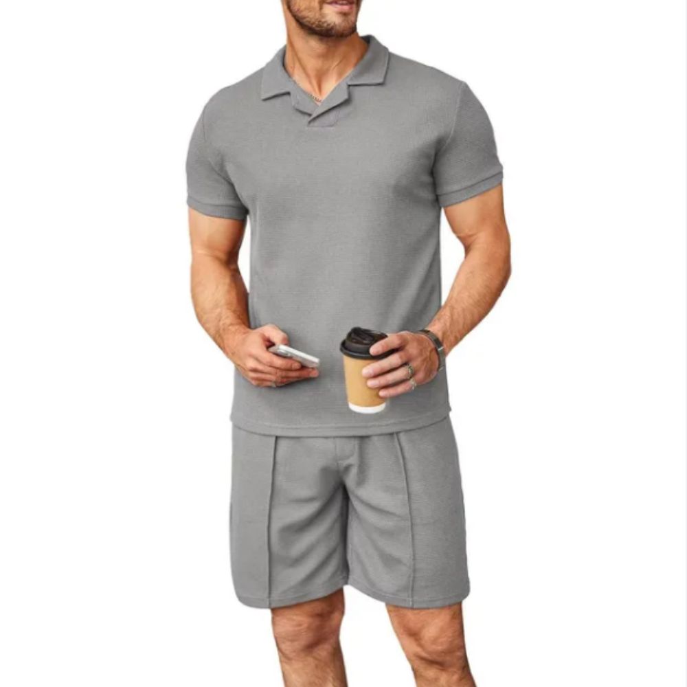 Men's casual cotton set in modern relaxed fit, stylish everyday outfit for weekends and social outings