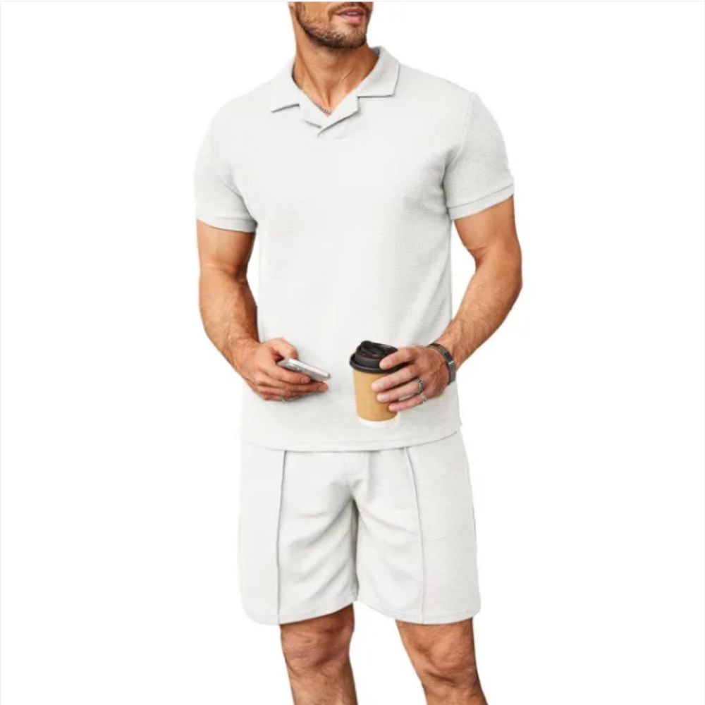 Men's casual cotton set relaxed regular fit modern everyday outfit in neutral tones