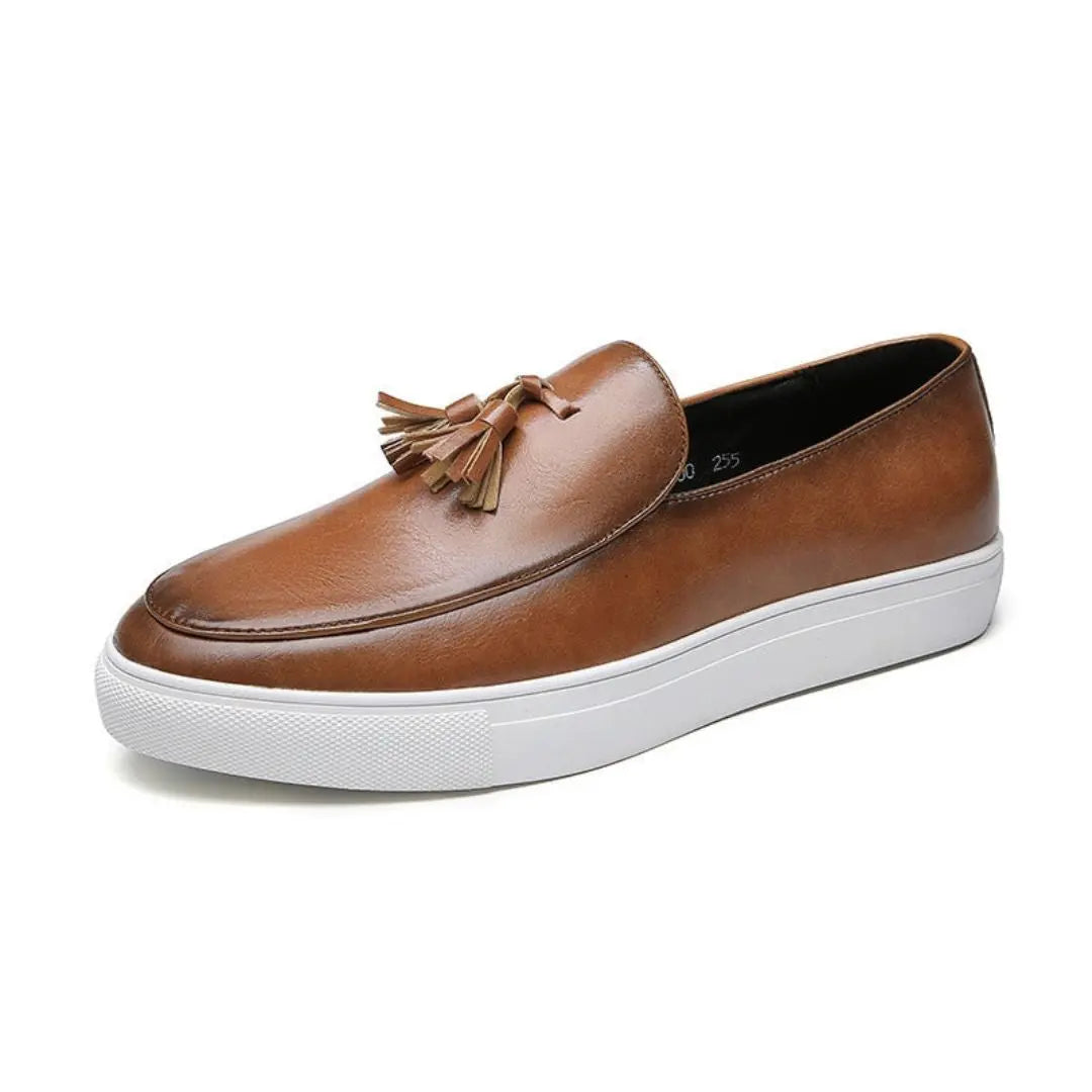 Liam brown Italian tassel loafers premium leather hand-stitched detailing cushioned insoles professional style