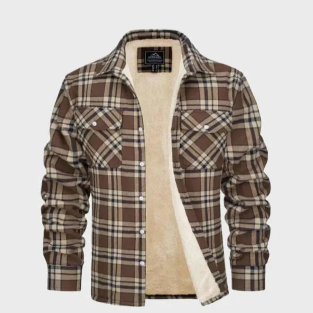 Men's sherpa-lined flannel jacket classic plaid rugged comfort warm everyday outerwear