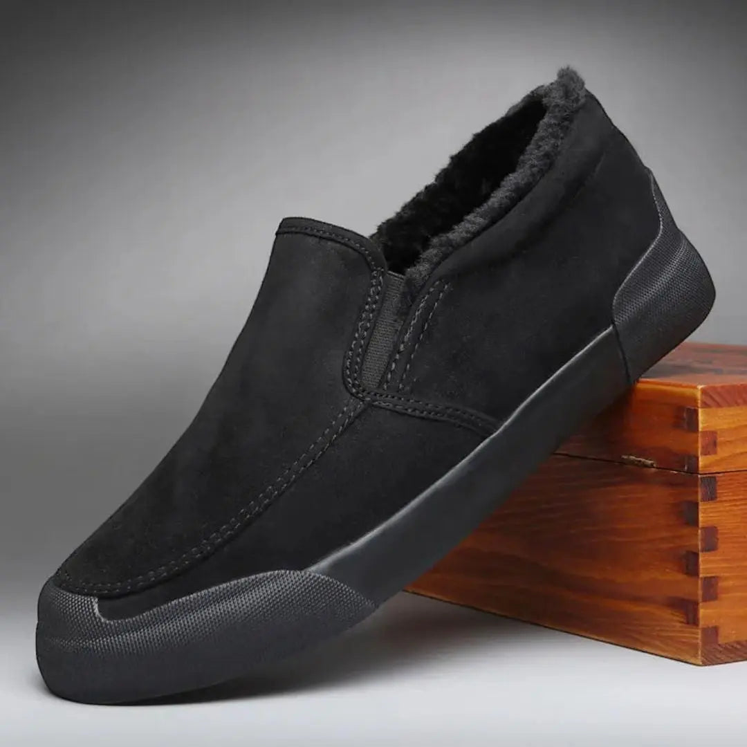 Liam winter slip-on shoes plush fur-lined suede-look upper cozy cold weather comfort rubber sole