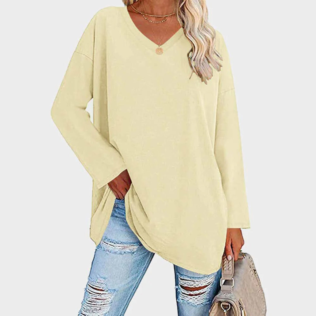 Addison women's casual loose fit long sleeve top in relaxed V-neck silhouette for effortless everyday style