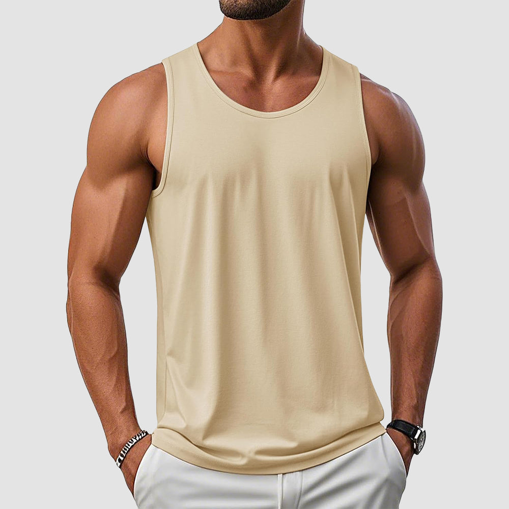 Men's UPF 50+ muscle tank white sleeveless cotton-blend workout top with sun protection
