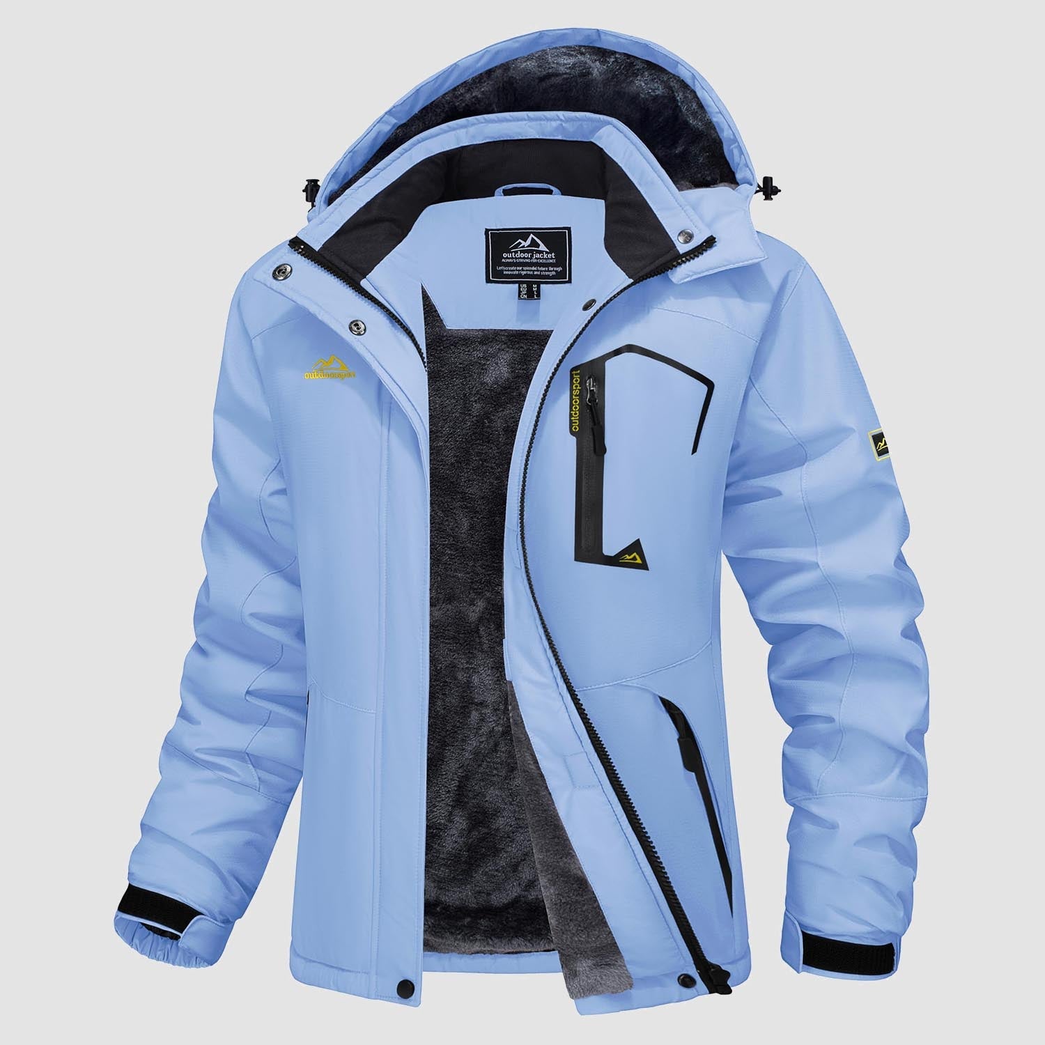 Women's water-resistant fleece ski jacket with four pockets, soft lining, windproof winter style