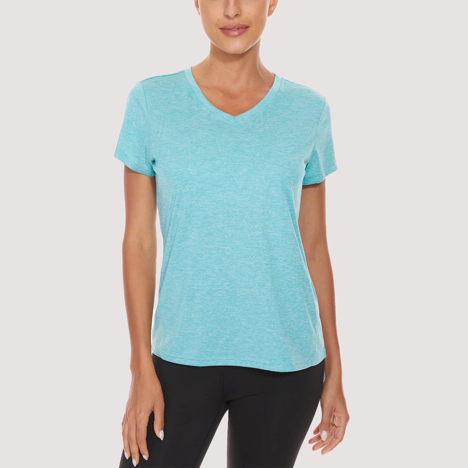 Women's quick-dry v-neck running tee lightweight breathable silky soft stretch fitness yoga top