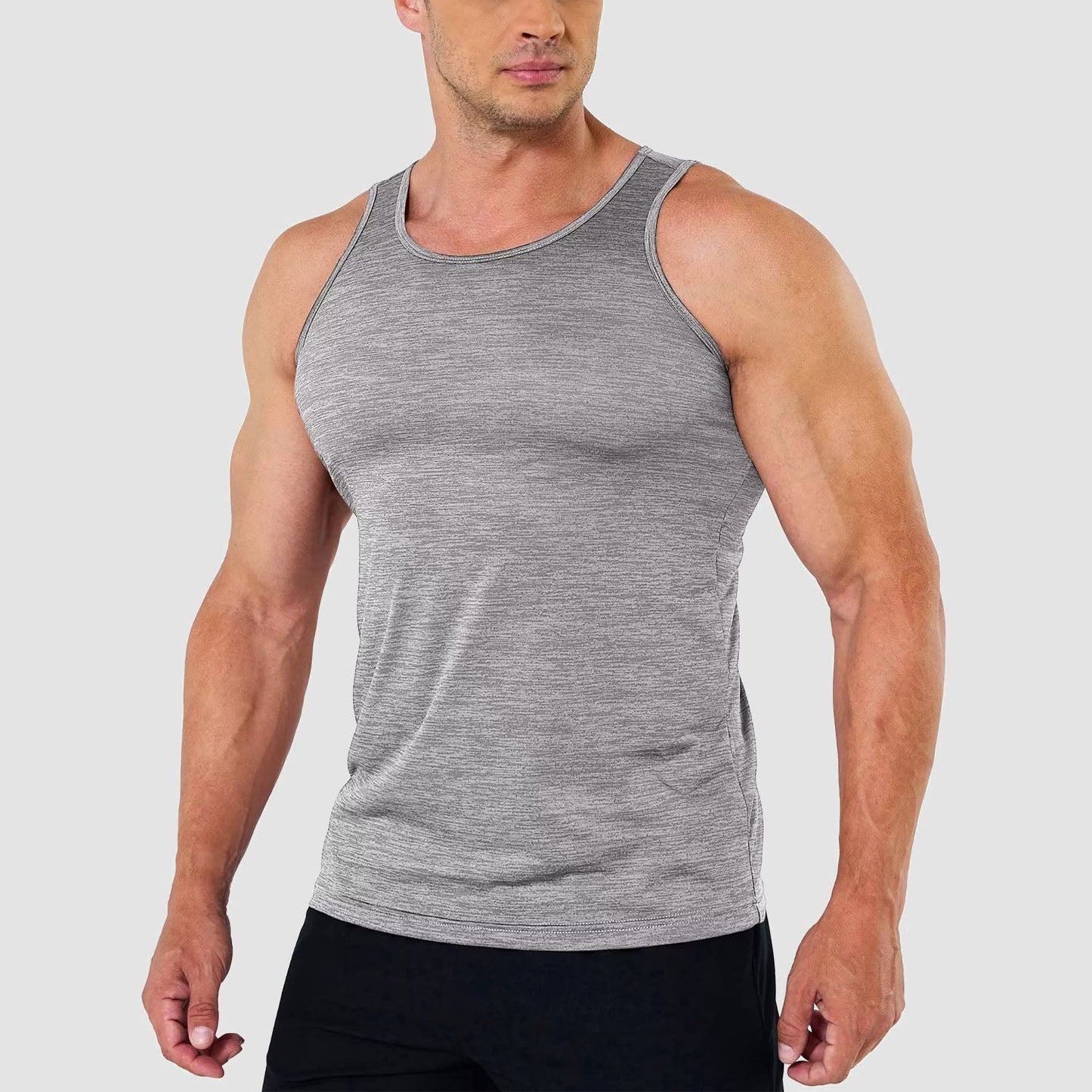 Men's quick-dry sleeveless gym tank top moisture-wicking polyester performance shirt for workouts
