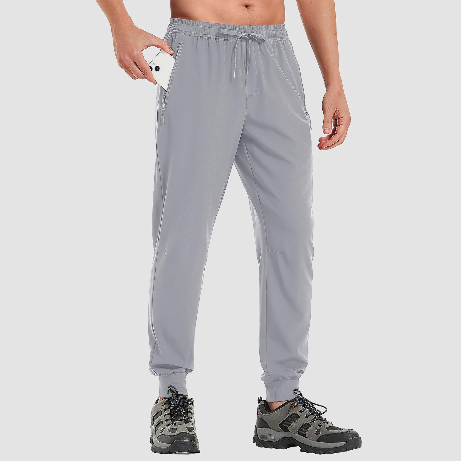 Men's lightweight quick-dry sweatpants, 4-way stretch breathable fabric, 3 zipper pockets, active fit