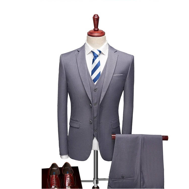 Men's black slim-cut three-piece tuxedo with vest, wrinkle-resistant formal wedding suit