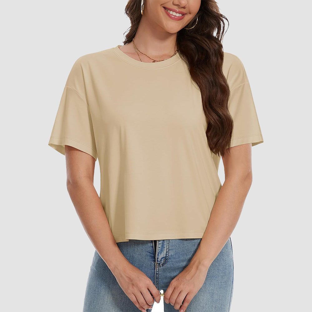 Women's white cotton crop top UPF 50+ moisture-wicking relaxed fit lightweight summer tee